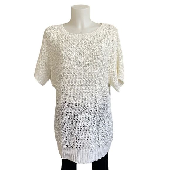 Lafayette 148 Cream open‎ knit short sleeve sweater tunic 100% Hemp size XL - Picture 1 of 9